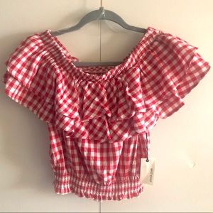 Off the shoulder gingham crop top
